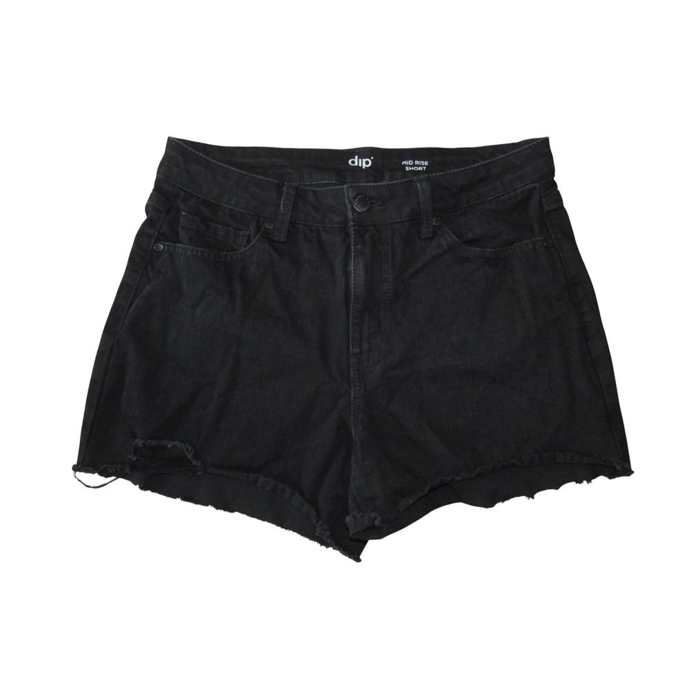 DIP Womens Mid Rise Distressed Denim Jean Shorts Black Raw Hem Cut Off Size 10